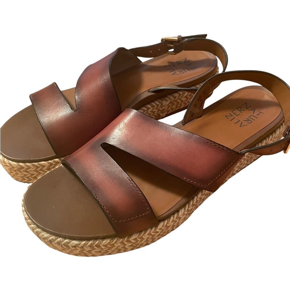 Naturalizer Women’s Sandals Jasmin Genuine Leather Espadrille Wedge Brown Size 9